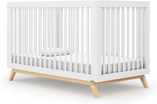 dadada Baby Soho 3-in-1 Convertible Crib – Made in Italy, GREENGUARD Gold, Adjustable Mattress Height, Solid Beechwood – Baby-Safe Finish, Modern Design 53.15 x 29.95 x 36.7 in (White + Natural) - LeafyLoom