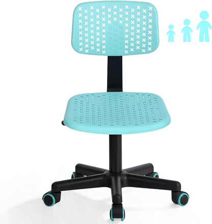 Desk Chair Armless Cute Office Chair, Low Back Rolling Home Office Task Chair Adjustable Swivel Study Chair for Girls Teens Adults Children Kids, Turquoise - LeafyLoom