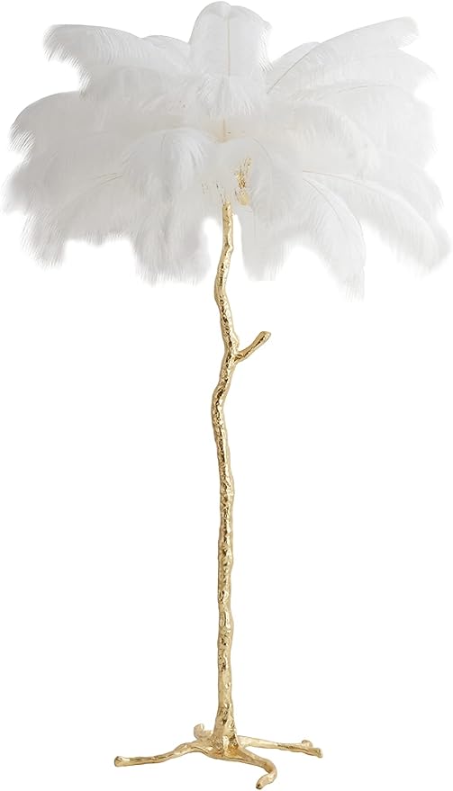 Luxury Resin Ostrich Feather Lamp, 35 Pieces real ostrich feathers,Feather Floor Lamp,Standing Lamp for Living Room, Bedroom and Office 67” Tall Feather Lamp (White) - LeafyLoom