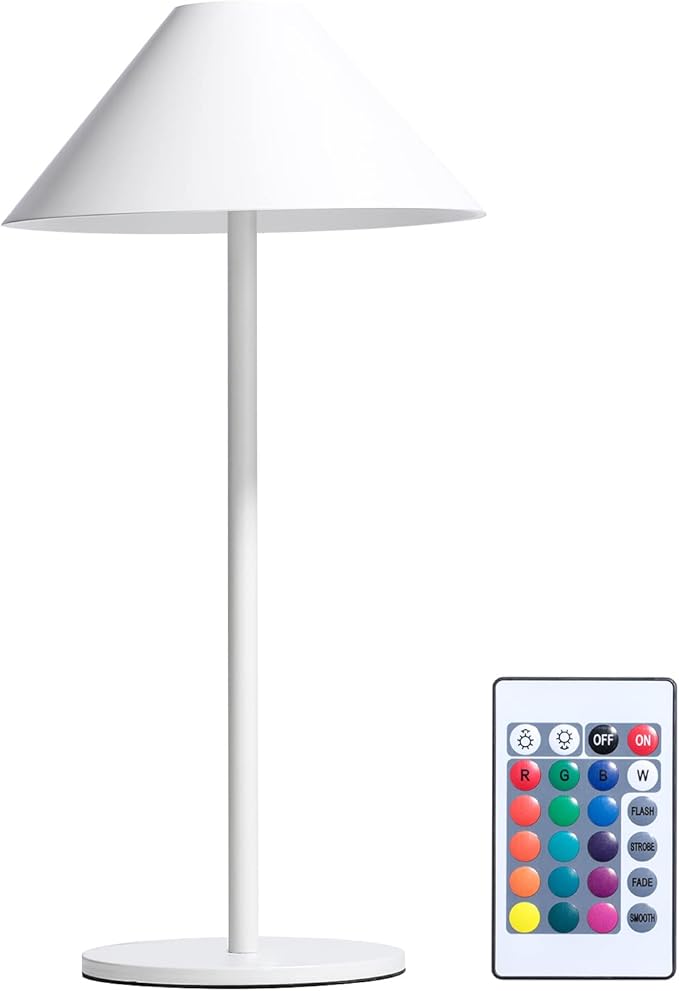 oneleaf Table Lamp RGB Modern LED Cordless,Rechargeable Battery Touch Desk lamp with remote control, Night Light, Metal Shell, for Couple Dinner/Restaurant/Bedroom/Camp-White - LeafyLoom