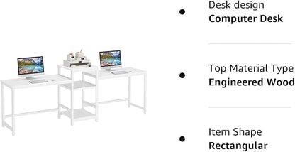 Tribesigns 96.9" Double Computer Desk with Printer Shelf, Extra Long Two Person Desk Workstation with Storage Shelves, Large Office Desk Study Writing Table for Home Office, White - LeafyLoom