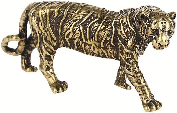 Vintage Solid Brass Big Tiger Figurine - Majestic Desk Decor for Collectors - Perfect Home or Office Accent(Big Tiger) - LeafyLoom