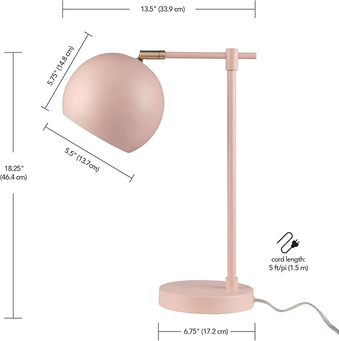 Globe Electric 52285 Hannah 18" Desk Lamp, Matte Pink, Brass Pivot Joint, in-Line On/Off Rotary Switch - LeafyLoom