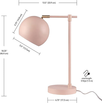 Globe Electric 52285 Hannah 18" Desk Lamp, Matte Pink, Brass Pivot Joint, in-Line On/Off Rotary Switch - LeafyLoom