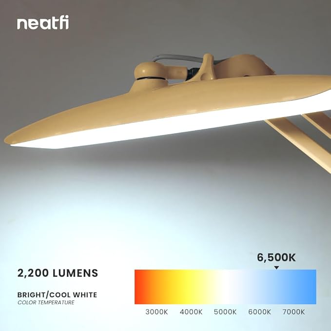 Neatfi XL 2,200 Lumens LED Task Lamp, 24W Super Bright Desk Lamp, 117 Pcs SMD LED, 4 Level Brightness, Dimmable, Task LED Light for Home, Office, Workbench (Non-CCT, Gold) - LeafyLoom