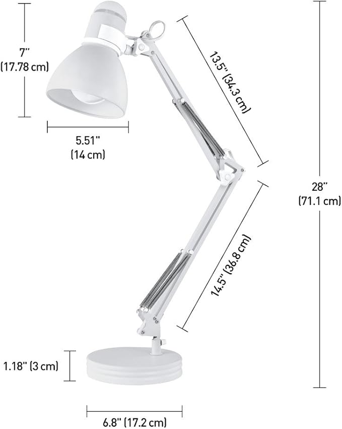 Globe Electric 52024 28" Swing Arm Desk Lamp, Matte White, On/Off Rotary Switch on Shade, Partially Adjustable Swing Arm, Home Office Accessories, Lamp for Bedroom, Home Improvement, Home Décor - LeafyLoom