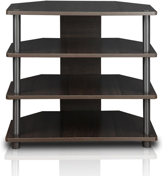 Furinno Turn-N-Tube Easy Assembly 4-Tier Petite Entertainment Center / TV Stand / TV Unit / TV Desk, Blackwood - LeafyLoom