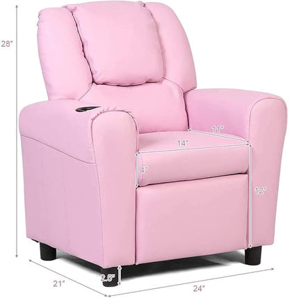 ARLIME Kids Recliner chair, toddler Armchair Upholstered Couch with Cup Holder, Backrest, baby Leather sofa with Headrest and Footrest, Child Furniture for Ages 2-7(Pink) - LeafyLoom