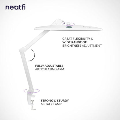 Neatfi Elite HD XL Task Lamp, 3 Adjustable Light Modes, 22 Inches Wide, 2260 Lumens, 84PCS SMD LED, Super Bright Desk Lamp, Non-Polar Dimming (CCT with Clamp, White, 22 Inches) - LeafyLoom