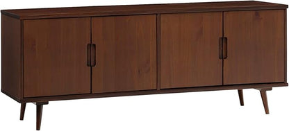 Walker Edison Genia Mid-Century Modern Solid Wood Stand for TVs up to 65 Inches, Walnut - LeafyLoom