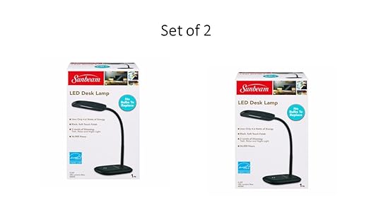 Set of 2 New Sunbeam Flexible Neck LED Desk Lamp Adjustable Light, Eye-caring Dimmable Office Lamp, Save $85/ year, Energy efficient lamp, Energy Star Certified, Black - LeafyLoom