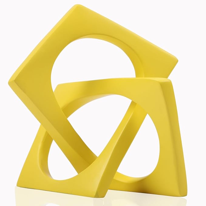 DOVDOV Geometric cube knot decorations, abstract geometric statue, yellow home decor accents for room office shelf coffee table entryway desktop small ornaments. - LeafyLoom