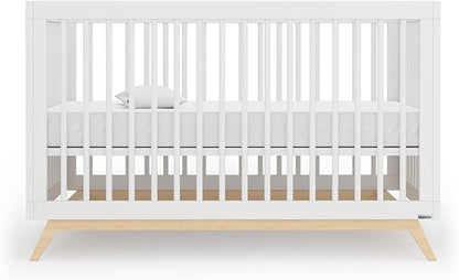 dadada Baby Soho 3-in-1 Convertible Crib – Made in Italy, GREENGUARD Gold, Adjustable Mattress Height, Solid Beechwood – Baby-Safe Finish, Modern Design 53.15 x 29.95 x 36.7 in (White + Natural) - LeafyLoom