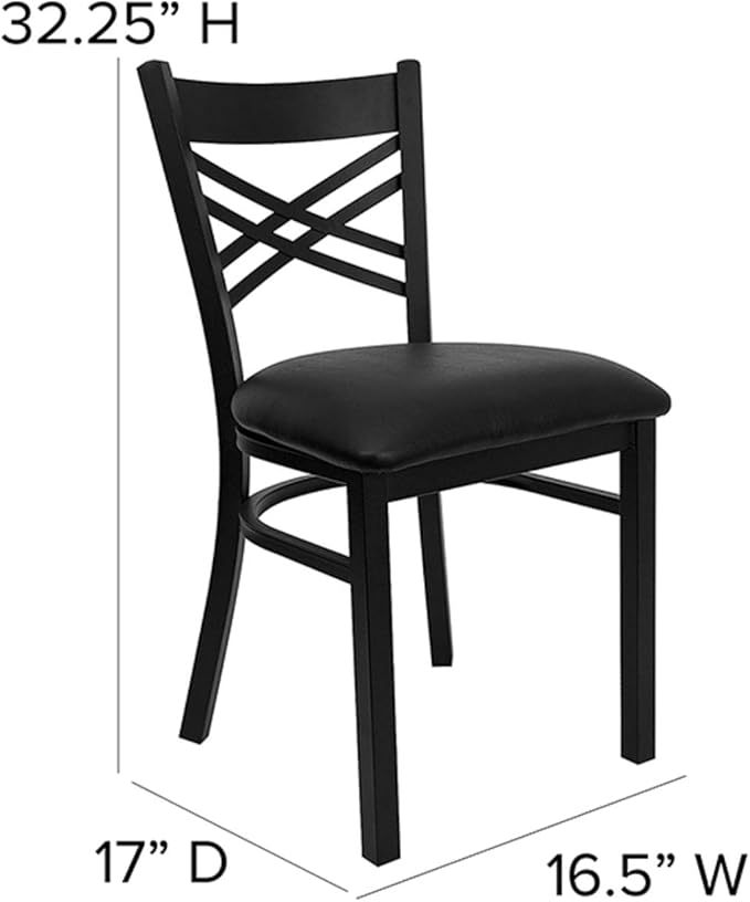 Flash Furniture Hercules Series "X" Back Metal Restaurant Chair, Modern Upholstered Armless Dining Chair for Restaurants and Kitchens, Black - LeafyLoom