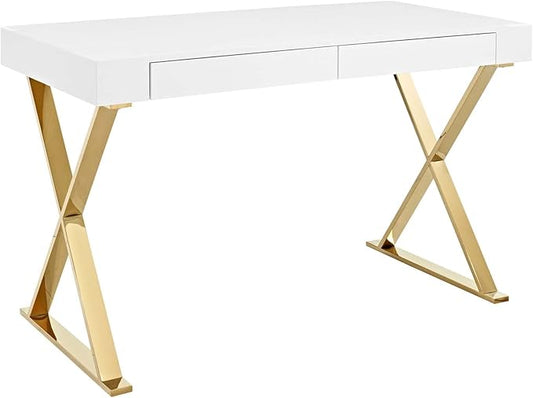 Modway Sector Office Desk, White Gold - LeafyLoom