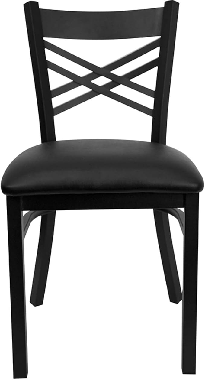 Flash Furniture Hercules Series "X" Back Metal Restaurant Chair, Modern Upholstered Armless Dining Chair for Restaurants and Kitchens, Black - LeafyLoom