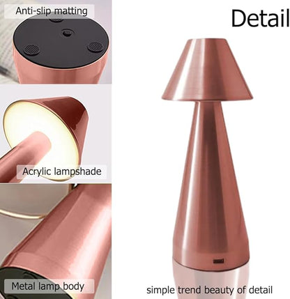 Portable Metal Desk Lamp, Cordless Metal LED Table Lamp,3 Color Touch Control Rechargeable Lamp,3-Levels Brightness Room Decor Desk Lamp,Bedside Lamp,Dining Room Lamp (Rose Gold) - LeafyLoom