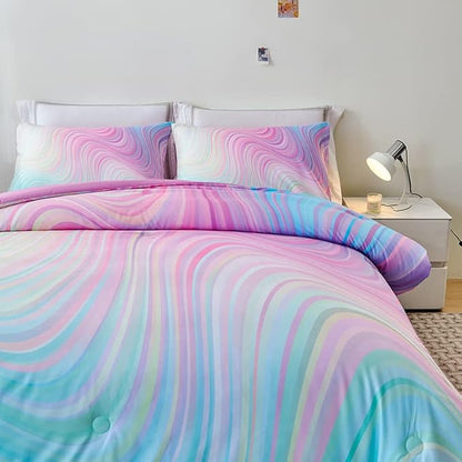 Comforter Set for Girls,Rainbow Comforter Set Full,Pink Comforter Set,Tie Dye Bedding,Kids Bedding Set for Girls,Teen Girl Comforter Set,Blue Pink Comforter for Kids - LeafyLoom