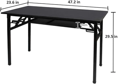 Need Folding Computer Desk with Storage Shelf, 47 inches Home Office Desk Folding Table Computer Workstation Desk, No Assembly Needed, Black - LeafyLoom