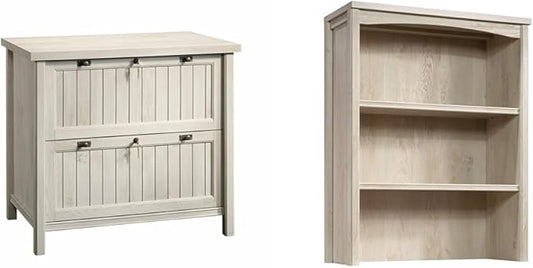 Sauder Costa Lateral File and Library Hutch Bundle, Chalked Chestnut - LeafyLoom