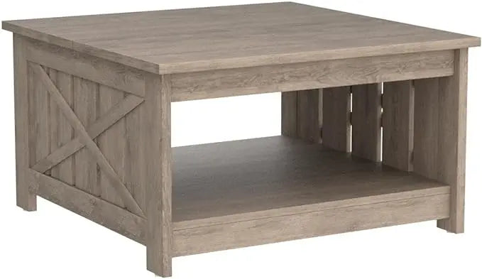 YITAHOME Coffee Table Farmhouse Coffee Table with Storage Rustic Wood Cocktail Table,Square Coffee Table for Living Meeting Room with Half Open Storage Compartment, Rustic Grey - LeafyLoom