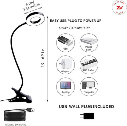 Desk Lamp with Clamp, Clip on Light, 48 LED USB Lamp with 3 Color Modes 10 Brightness Levels, 360° Flexible Gooseneck Eye Protection, Ring Light Bed Night Light for Reading With Adapter - LeafyLoom