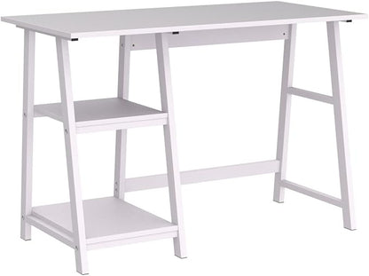 Natwind 43" White Desk Home Office Computer Working Kid Student Study Table with 2-Tier Storage Bookshelves Modern Simple Study Laptop Writing Elegant Style Desk Workstation - LeafyLoom