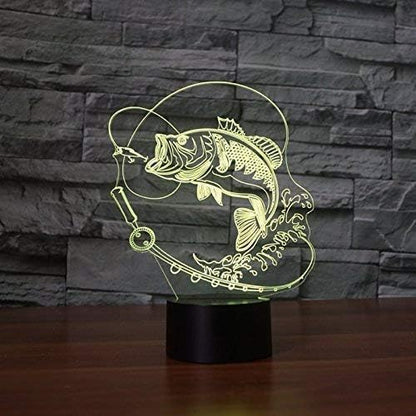 3D Fish Fishing Night Light Table Desk Optical Illusion Lamps 7 Color Changing Lights LED Table Lamp Home Love Birthday Children Kids Decor Toy Gift - LeafyLoom