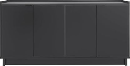 Prepac Simply Modern 4 Console Table Doors and Shelves, Sideboard Storage Cabinet, 60" W x 30" H x 16" D, Black - LeafyLoom