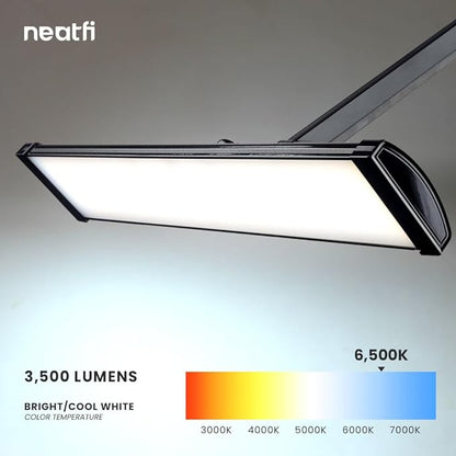 Neatfi Ultra 3,500 Lumen LED Desk Lamp, 45W, 26-Inch Wide Metal Shade, 270 SMD LEDs (Non-CCT with Clamp, Black) - LeafyLoom