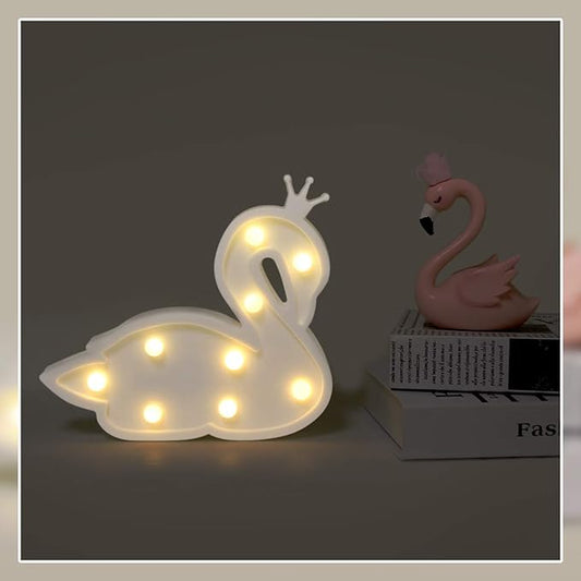 GUOCHENG Swan Marquee Light Decor Light LED Night Light Battery Operated Table Lamps on Wall for Party Children Kids Bedroom Lighting Decoration, Birthday Christmas Gifts for Kids (White Swan) - LeafyLoom