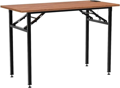 Frylr Folding Computer Desk with Plugs & USB Ports, Home Office Desks Foldable 43.3x19.6x29.5 Inch Study Table for Student Writing Desk for PC/Laptop, No Installation, Walnut + Black Leg - LeafyLoom