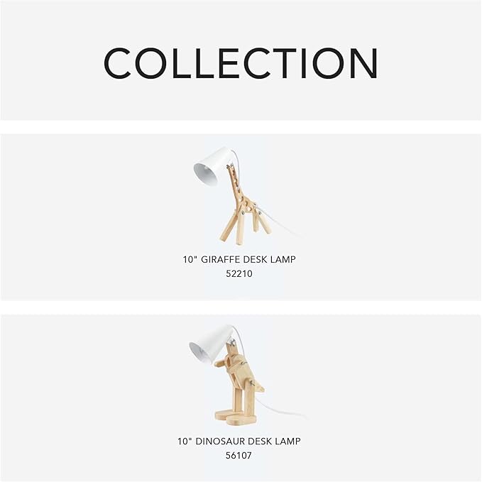 Globe Electric 56107 Terry Dinosaur 10" Wooden Desk Lamp, White Shade, in-Line On/Off Rocker Switch - LeafyLoom