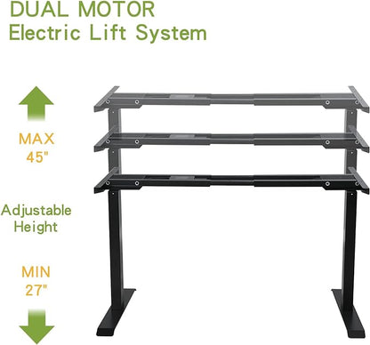 Radlove Dual Motor Height Adjustable Standing Desk Frame, Adjustable Desk Legs for 48'' to 70'' Desk Tops, Home Office Sit Stand Desk Base, Heavy Duty 265 lb Load Capacity for Home Office (Black) - LeafyLoom