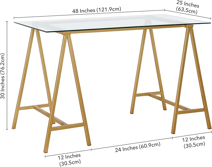 Tulsa Rectangular 48" Wide Desk in Brass - LeafyLoom