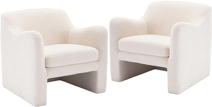 COLAMY Sherpa Accent Chair Set of 2, Living Room Chair, Comfy Accent Armchair with Back, Modern Accent Leisure Chair for Living Room Bedroom, Cream - LeafyLoom