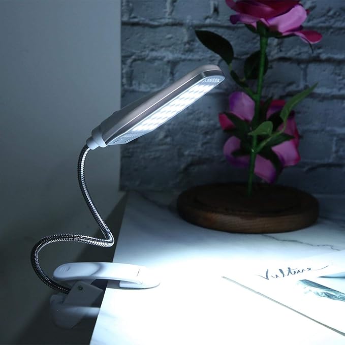 Haofy 6W Desk Lamp 28 LED Clip on Reading Light Clamp Book Light 360 Degree Rotating Table Desk Lamp Eye-Care Lamp Bedside Reading Light USB Rechargeable/Battery - LeafyLoom