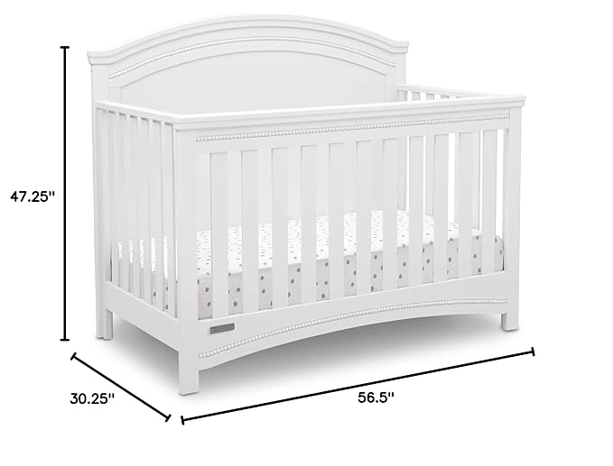 Delta Children Simmons Kids SlumberTime Emma 4-in-1 Convertible Baby Crib N More - Greenguard Gold Certified, Bianca White - LeafyLoom