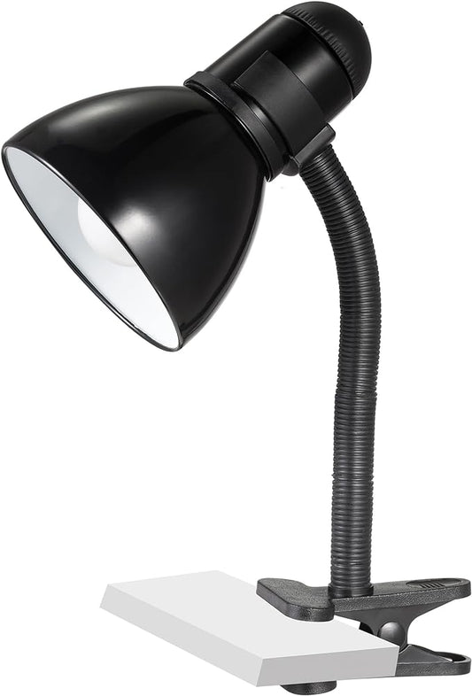 V- Light Black Adjustable Desk Lamp with Heavy Duty Clamp Clip, Flexible Gooseneck Lamp, Bed Light, Reading Lamp, or Study Light, 14 inches - LeafyLoom