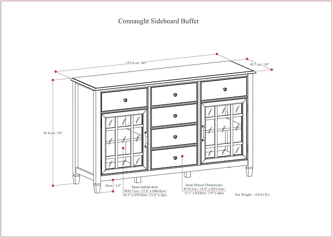 SIMPLIHOME Connaught Low Storage Cabinet, 60 inch, Antique White - LeafyLoom