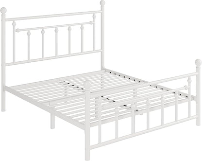 SHA CERLIN 14'' Queen Size Metal Platform Bed Frame/Victorian Headboard and Footboard/Steel Slats Mattress Foundation for Storage/No Box Spring Needed/Noise Free/Off-White - LeafyLoom