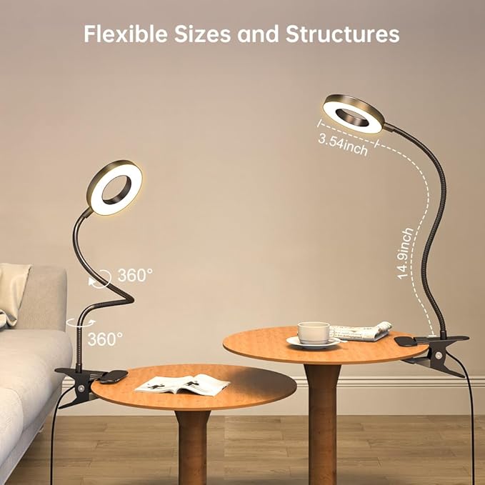 KEXIN Clip on Table Lamp 3 Color Modes 10 Brightness Eye-Caring Clamp Light Dimmable Reading Lamp 360° Rotatable Metal Gooseneck Desk Lamp Clamp Lamp Portable Small Desk Lamp for Home Office Work Lamp - LeafyLoom