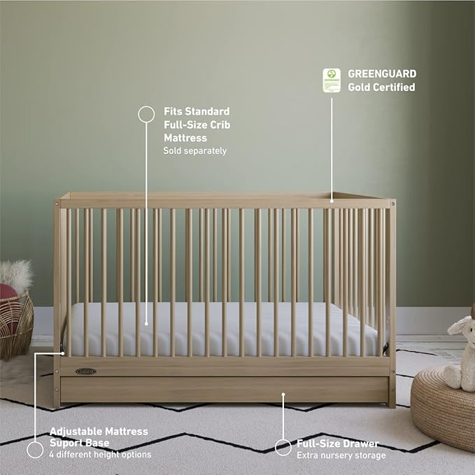 Graco Teddi 5-in-1 Convertible Crib with Drawer (Driftwood) – GREENGUARD Gold Certified, Crib with Drawer Combo, Full-Size Nursery Storage Drawer, Converts to Toddler Bed, Daybed and Full-Size Bed - LeafyLoom