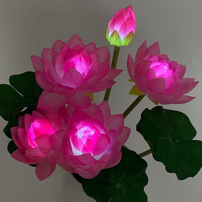 Lotus Flower Lamp Buddha Lamp for Cabinet Buddhist Altar - Artificial Lotus Flower Lamp for Home Living Room Desktop Decor (White Light) - LeafyLoom