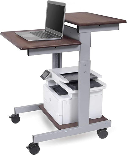 Stand Up Desk Store Rolling Adjustable Height Two Tier Standing Desk Computer Workstation (Silver Frame/Dark Walnut Top, 24" Wide) - LeafyLoom