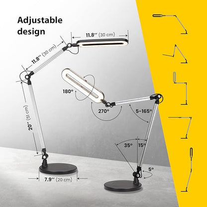 Led Desk Lamp | Architect Desk Lamps for Home Office | Desk Light Swing Arm with Wireless Charger, Adjustable Color temp & Brightness | Tall Table Lamp for Work, Reading, Study, Computer Monitor - LeafyLoom