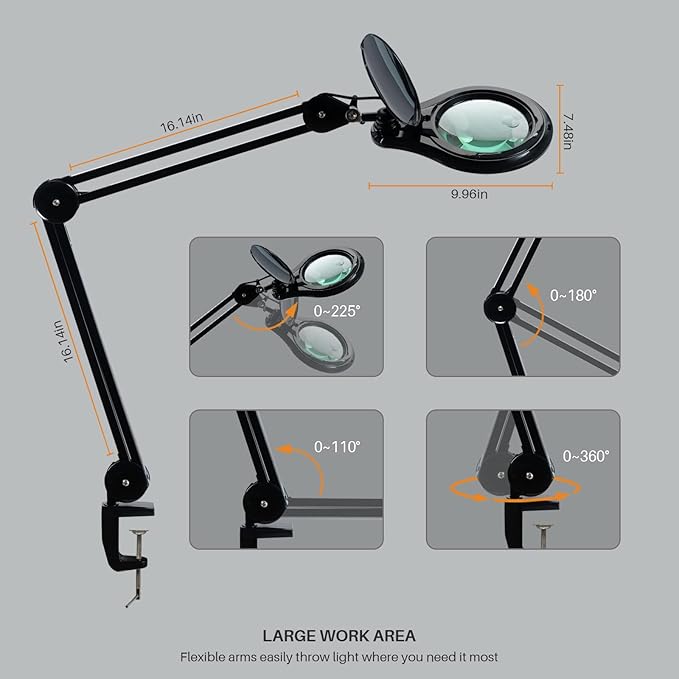 Bifocals LED Magnifying Lamp with Clamp, 5 Diopter with 20 Diopter, 5 Inch Magnifier Glass Lens, 1200 Lumens Dimmable Magnifier Lamp for Desk Craft Hobby with 60PCS Bright LEDs - LeafyLoom