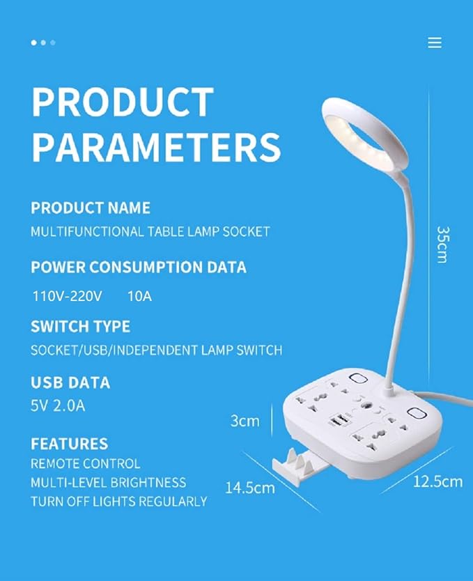 LED Desk Lamp, Adjustable Table Lamp Light with Remote Control, Eye-Caring Dimmable Office Lamp with 2 USB Charging Ports, 4 AC Power Outlets, Phone Stand, Multi Brightness Levels White - LeafyLoom