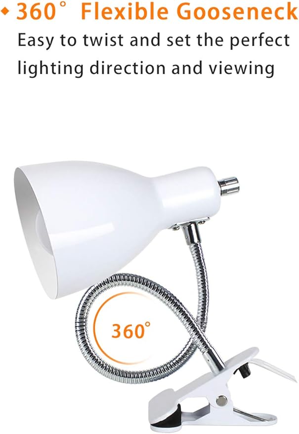 Desk lamp Eye-Caring Table Lamps, 360°Rotation Gooseneck Clip on Lamp Reading Light Portable Reading Book Light, Clamp Light, Study Desk Lamps for Bedroom and Office Home Lighting (White) - LeafyLoom