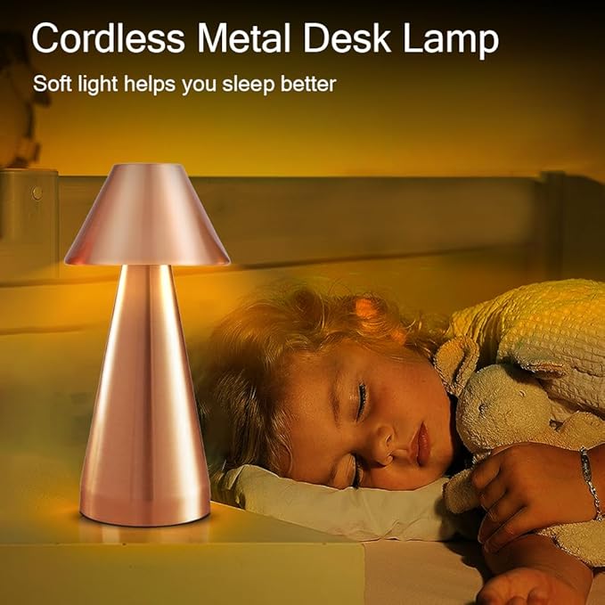 Portable Metal Desk Lamp, Cordless Metal LED Table Lamp,3 Color Touch Control Rechargeable Lamp,3-Levels Brightness Room Decor Desk Lamp,Bedside Lamp,Dining Room Lamp (Rose Gold) - LeafyLoom